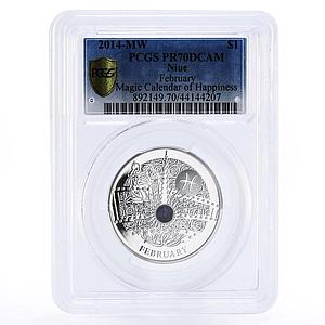 Niue 1 dollar Magic Calendar of Happines February PR70 PCGS silver coin 2014