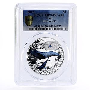 Niue 1 dollar Edangered Wildlife Blue Whale Fauna PR70 PCGS silver coin 2015