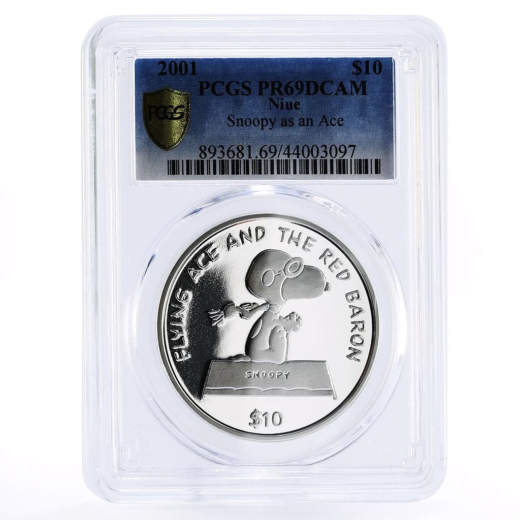 Niue 10 dollars Flying Snoopy as an Ace Cartoons PR69 PCGS silver coin 2001