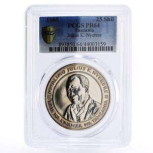 Tanzania 25 shillings Independence Julius K Nyerere PR64 PCGS CuNi coin 1985