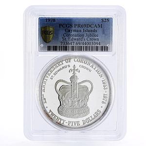 Cayman Islands 25 dollars Coronation Edwards Crown PR69 PCGS silver coin 1978