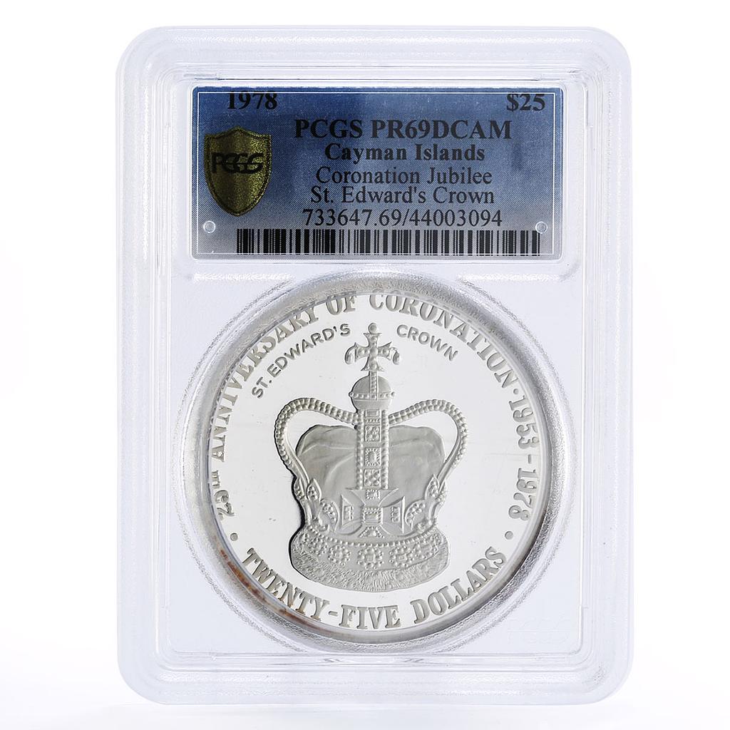 Cayman Islands 25 dollars Coronation Edwards Crown PR69 PCGS silver coin 1978