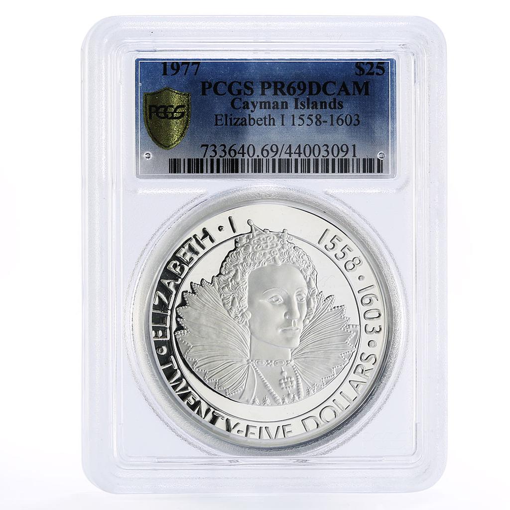 Cayman Islands 25 dollars Queen Elizabeth I PR69 PCGS silver coin 1977