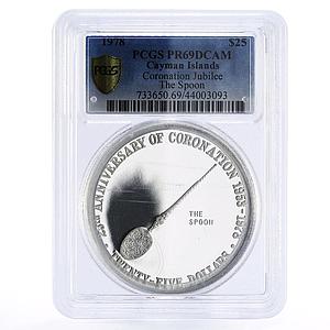 Cayman Islands 25 dollars Coronation Jubilee Spoon PR69 PCGS silver coin 1978