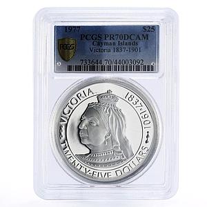 Cayman Islands 25 dollars Queen Victoria PR70 PCGS silver coin 1977