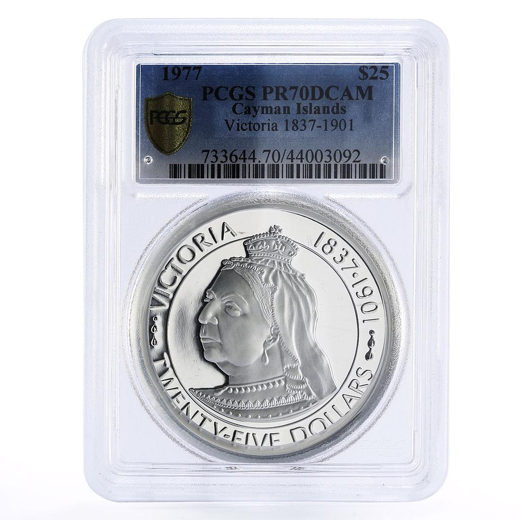 Cayman Islands 25 dollars Queen Victoria PR70 PCGS silver coin 1977