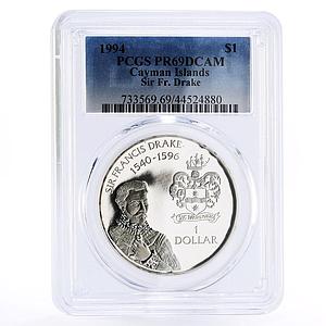 Cayman Islands 1 dollar Pirate Sir Francis Drake PR69 PCGS silver coin 1994