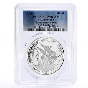 Mozambique 1000 meticais Bartholomeu Diaz Ship PR69 PCGS silver coin 2004