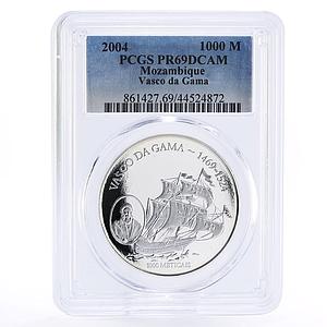 Mozambique 1000 meticais Vasco da Gama Ship Clipper PR69 PCGS silver coin 2004