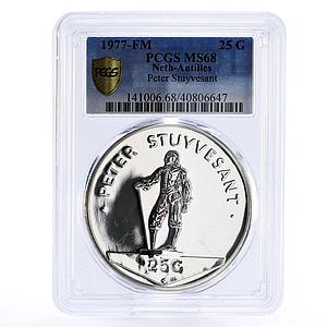 Netherlands Antilles 25 gulden Peter Stuyvesant MS68 PCGS silver coin 1977