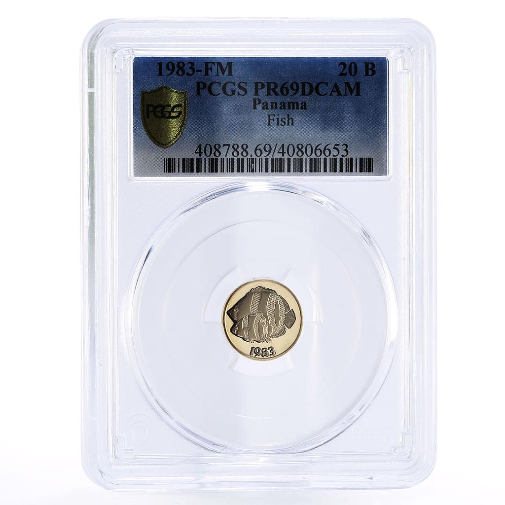 Panama 20 Balboas Banded Butterfly Fish Nature PR69 PCGS gold coin 1983