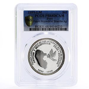 Peru 1 sol Peace Accords of Brazil Map Dove Bird PR68 PCGS silver coin 1999