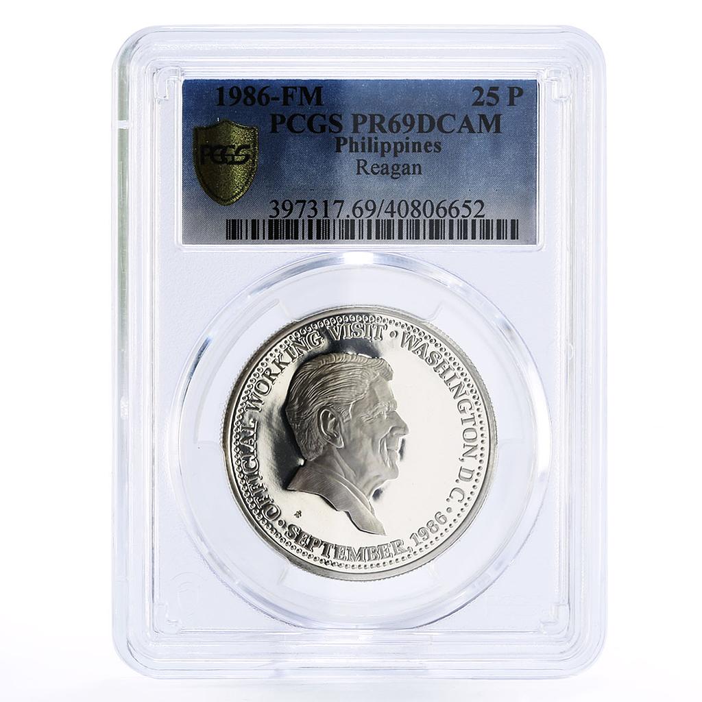 Philippines 25 piso President Reagan Visit PR69 PCGS silver coin 1986