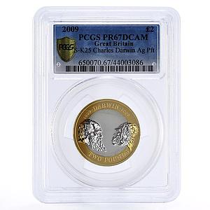 Britain 2 pounds Jubilee of Charles Darwin PR67 PCGS piedfort silver coin 2009