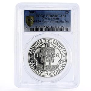 Britain 5 pounds Jubilee of King Henry VIII PR68 PCGS piedfort silver coin 2009