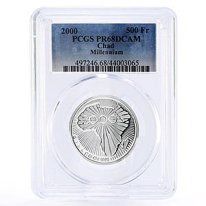 Chad 500 francs Millennium African Continent PR68 PCGS silver coin 2000