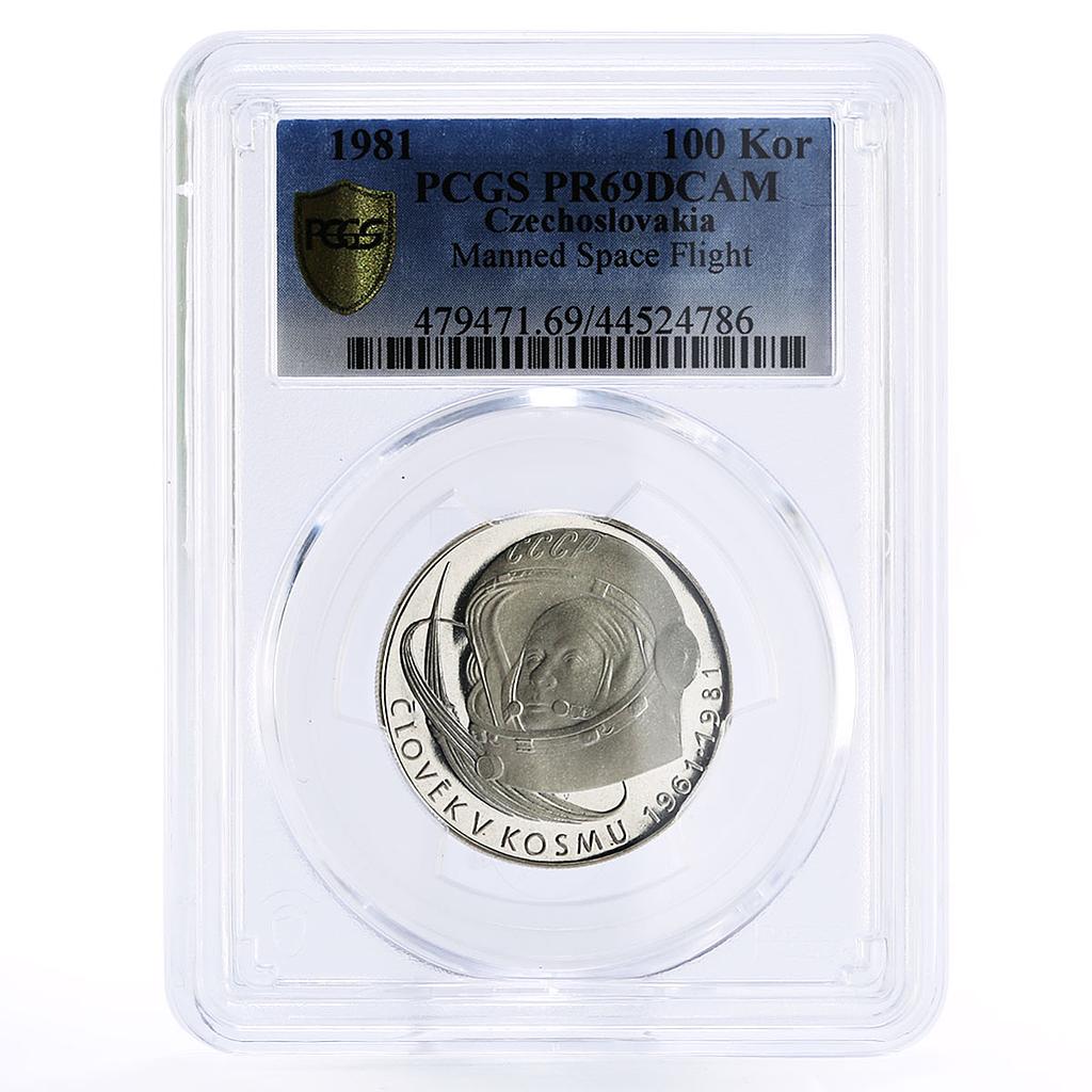 Czechoslovakia 100 korun 20 Years of Gagarin in Space PR69 PCGS silver coin 1981
