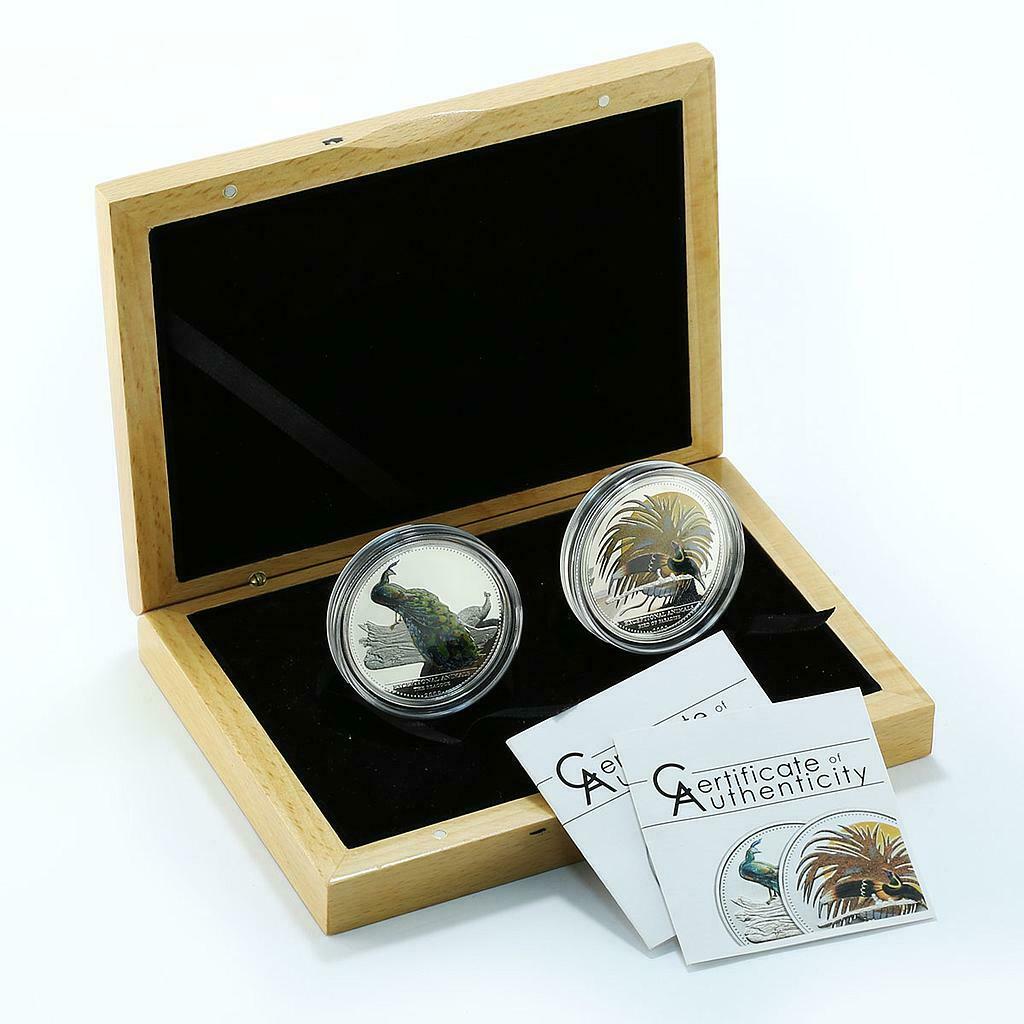 Palau set of 2 coins Bird of Paradise and Peacock silver proof 2009