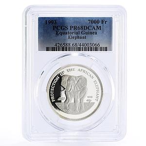 Equatorial Guinea 7000 francos African Elephant PR68 PCGS silver coin 1993