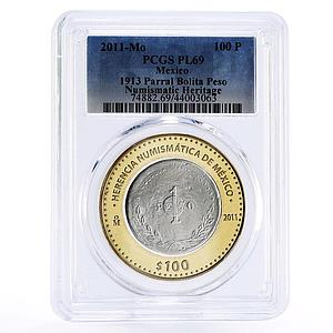 Mexico 100 pesos Numismatic Heritage Bolita Peso PL69 PCGS bimetal coin 2011