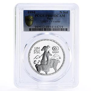 Peru 1 sol Endangered Wildlife Guanaco Lamas Fauna PR69 PCGS silver coin 1994