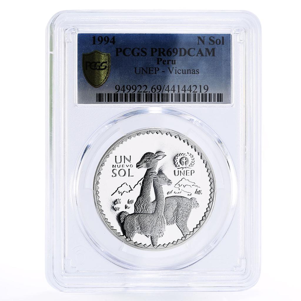 Peru 1 sol Endangered Wildlife Guanaco Lamas Fauna PR69 PCGS silver coin 1994