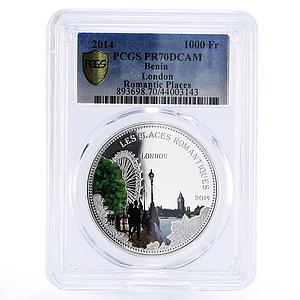 Benin 1000 francs Romantic Places London PR70 PCGS colored silver coin 2014