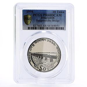 Bangladesh 10 taka Bangabandhu Jamuna Bridge PR68 PCGS nickel coin 1998