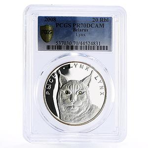 Belarus 20 rubles Endangered Wildlife Lynx Cat Fauna PR70 PCGS silver coin 2008