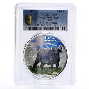 Congo 240 francs African Wildlife series Buffalo Bull PR69 PCGS silver coin 2008