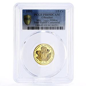 Gibraltar 1,5 crowns Peter Rabbit Mrs Tiggy - Winkle PR69 PCGS gold coin 1993