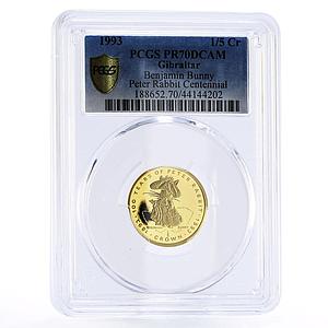 Gibraltar 1,5 crowns Peter Rabbit Benjamin Bunny PR70 PCGS gold coin 1993