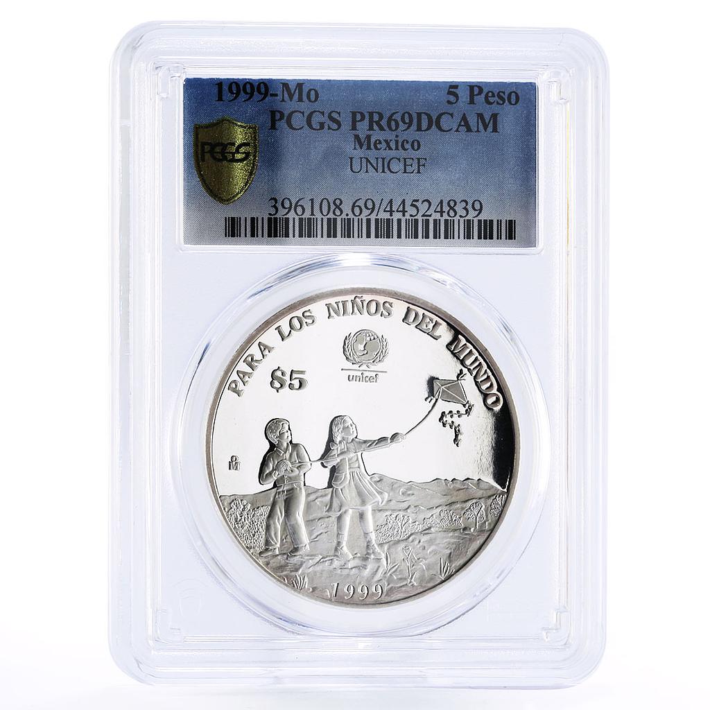 Mexico 5 pesos UNICEF series Children Playing Kite PR69 PCGS silver coin 1999