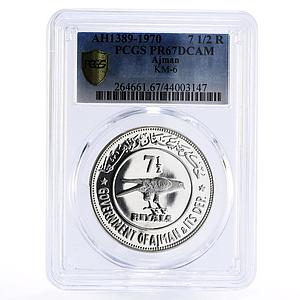 Ajman 7 1/2 riyals Wildlife Barbary Falcon PR67 PCGS silver coin 1970