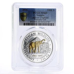 Somalia 1000 shillings African Wildlife Elephant MS69 PCGS silver coin 2006