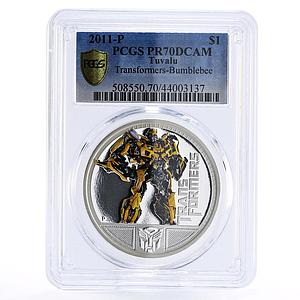 Tuvalu 1 dollar Transformers Bumblebee PR70 PCGS colored silver coin 2011