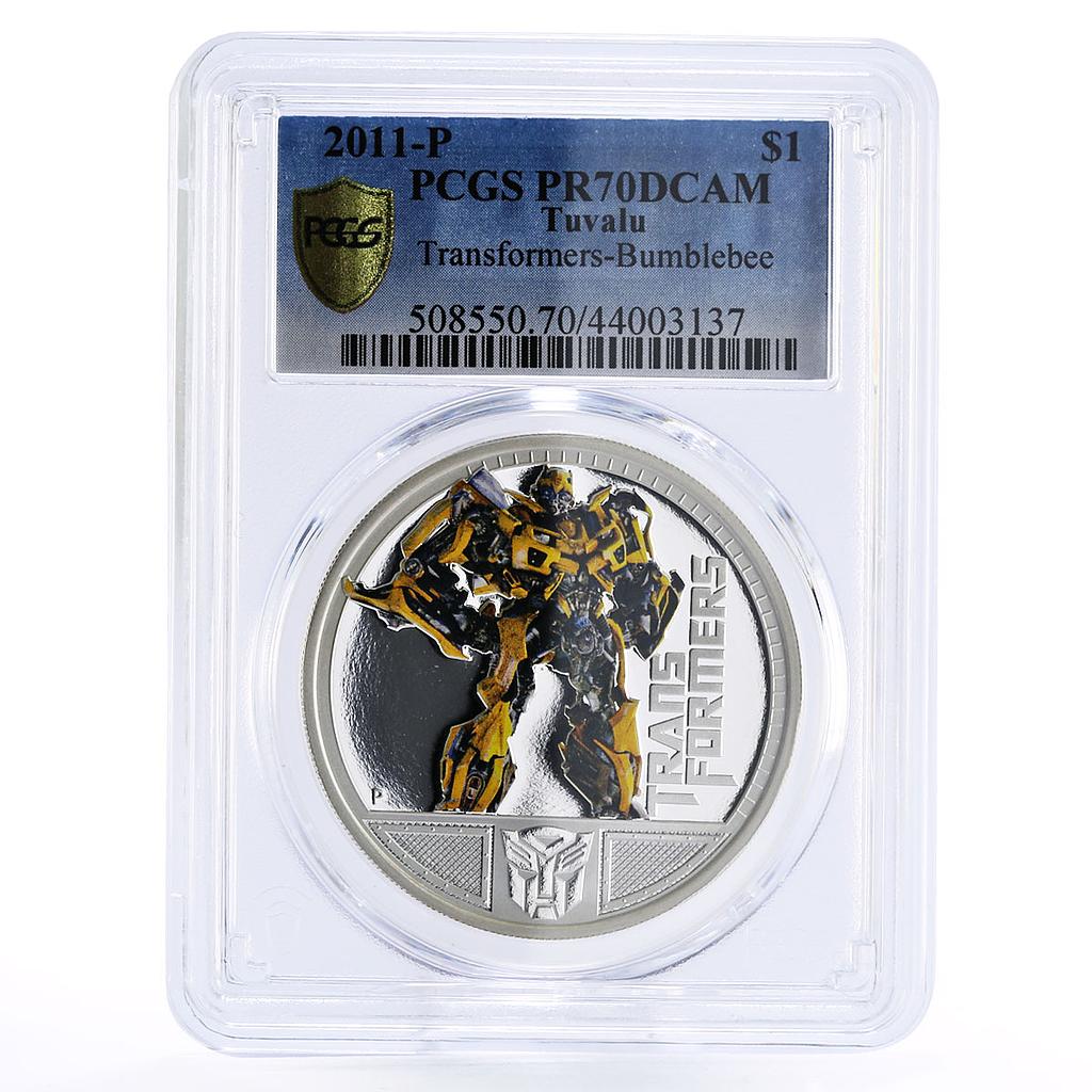 Tuvalu 1 dollar Transformers Bumblebee PR70 PCGS colored silver coin 2011