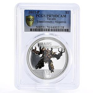 Tuvalu 1 dollar Transformers Megatron PR70 PCGS colored silver coin 2011