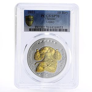 Ukraine 10 hryvnias Culture Legacy Folk SP70 PCGS gilded silver coin 2021