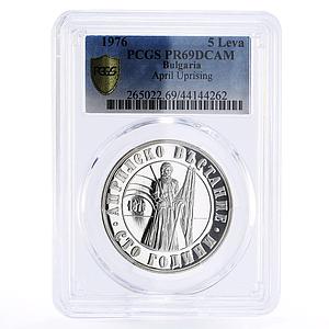 Bulgaria 5 leva April Uprising Against Turks PR69 PCGS silver coin 1976