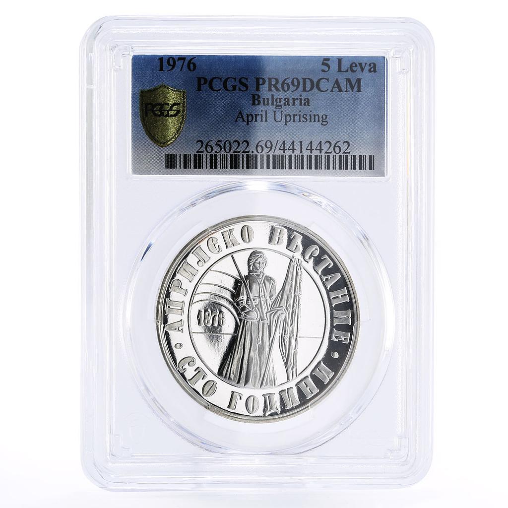 Bulgaria 5 leva April Uprising Against Turks PR69 PCGS silver coin 1976