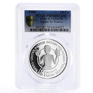 Turks and Caicos Islands 10 crowns Decade for Women PR70 PCGS silver coin 1985
