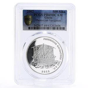 Ghana 500 sika Phoenician Sea Navigation Ancient Ship PR69 PCGS silver coin 2002