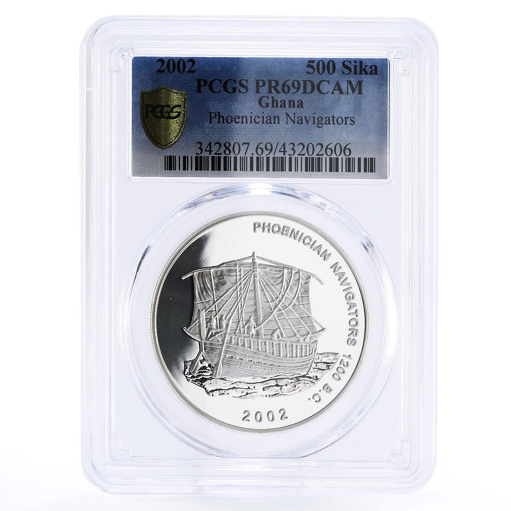 Ghana 500 sika Phoenician Sea Navigation Ancient Ship PR69 PCGS silver coin 2002