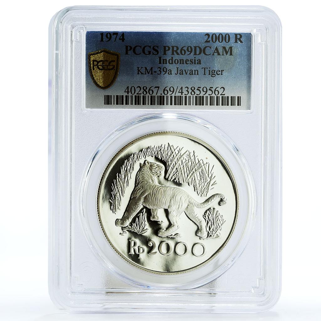 Indonesia 2000 rupiah Javan Tiger PR69 PCGS proof silver coin 1974