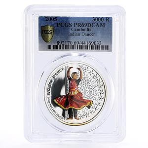 Cambodia 3000 riels Kathak Dance Indian Dancer PR69 PCGS silver coin 2005