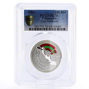 Transnistria 100 rubles First State Foundation PR70 PCGS silver coin 2004