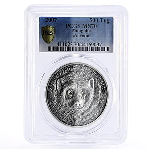 Mongolia 500 togrog Wildlife Protection Wolverine MS70 PCGS silver coin 2007