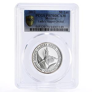 Moldova 50 lei Lady's Slipper Orchid Flower Flora PR70 PCGS silver coin 2012