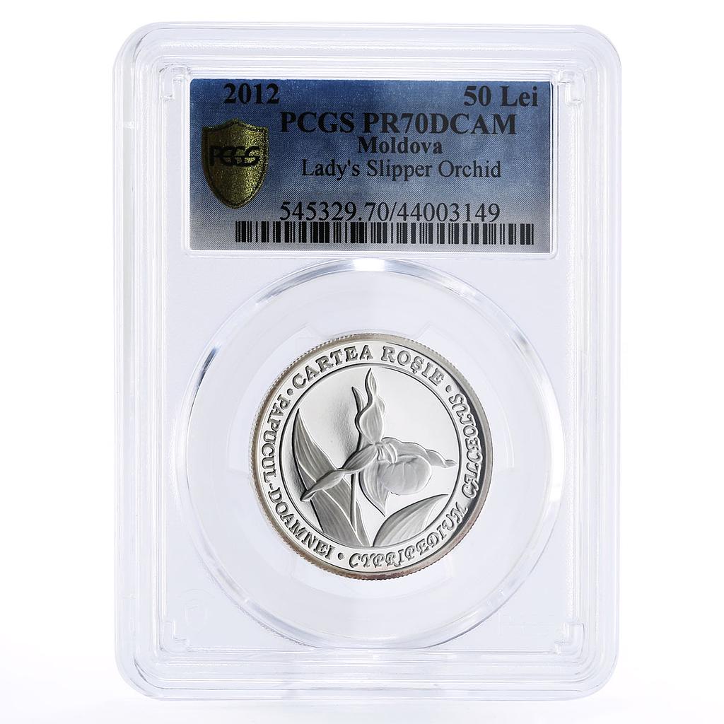 Moldova 50 lei Lady's Slipper Orchid Flower Flora PR70 PCGS silver coin 2012